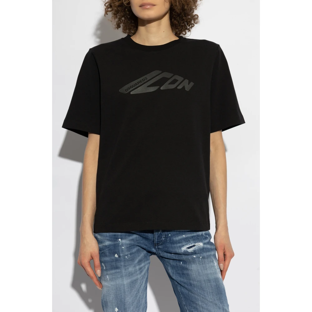 Dsquared2 T-shirt met bedrukt logo Black Dames