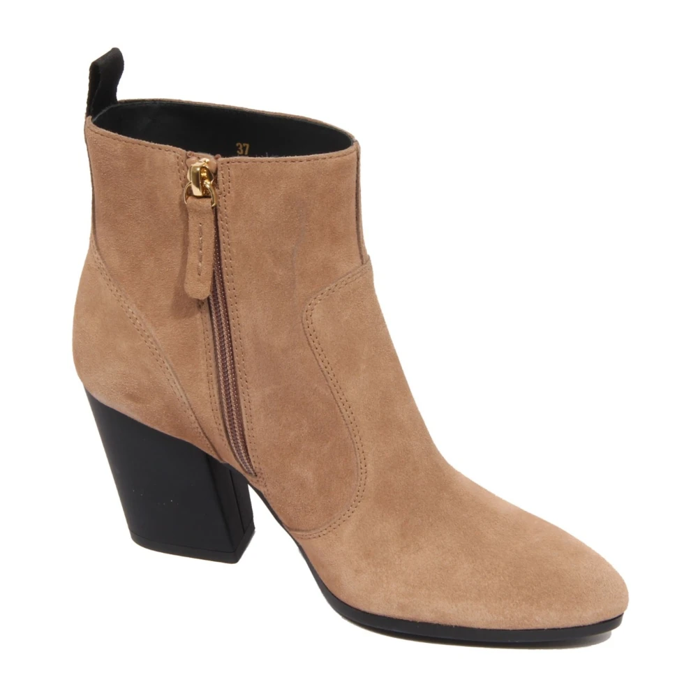 Hogan Women's Beige Cowboy & Biker Boots, 4 Uk, Suede Ankle Boots With Zip Closure
