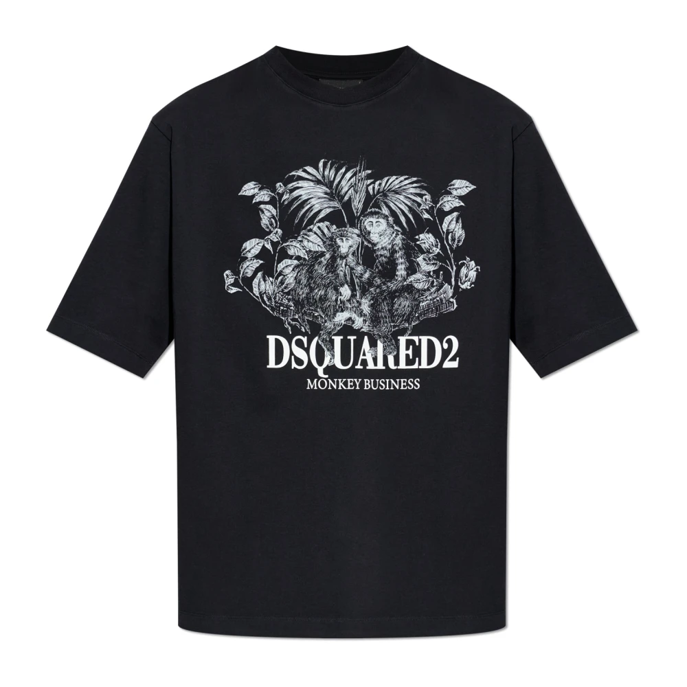 Dsquared2 Men's Black Loose Fit Monkey Business Print Cotton Jersey T-Shirt - T-Shirts - S - Tops