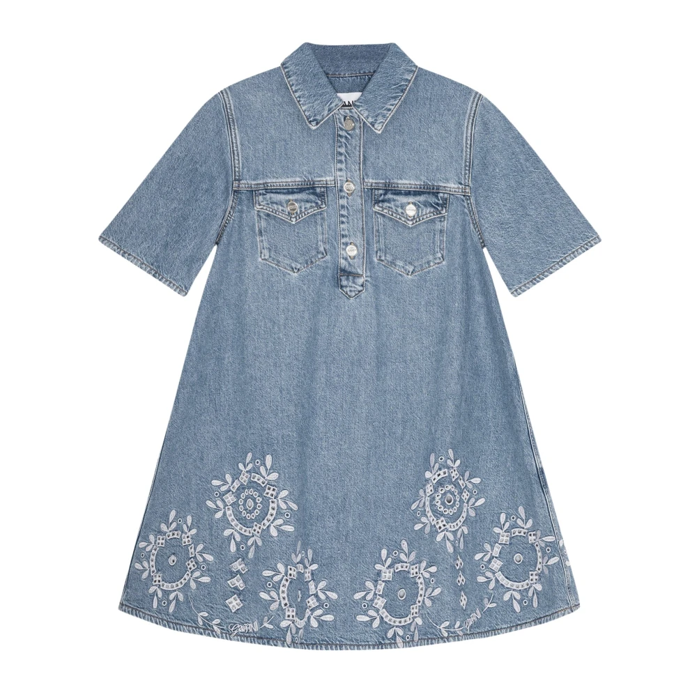 Ganni Women's Blue Broderie Anglaise Denim Mini Dress