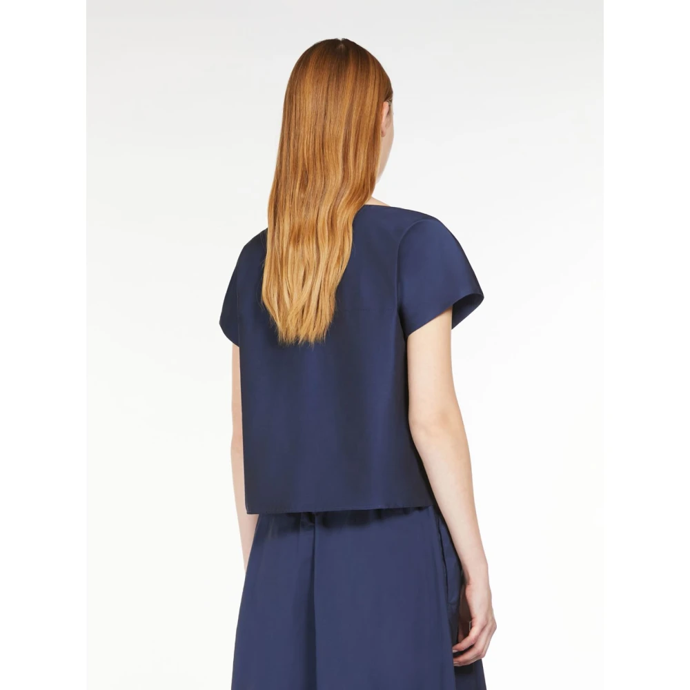 Max Mara Weekend Zijden Blend Boxy Top met Kimono Mouwen Blue Dames