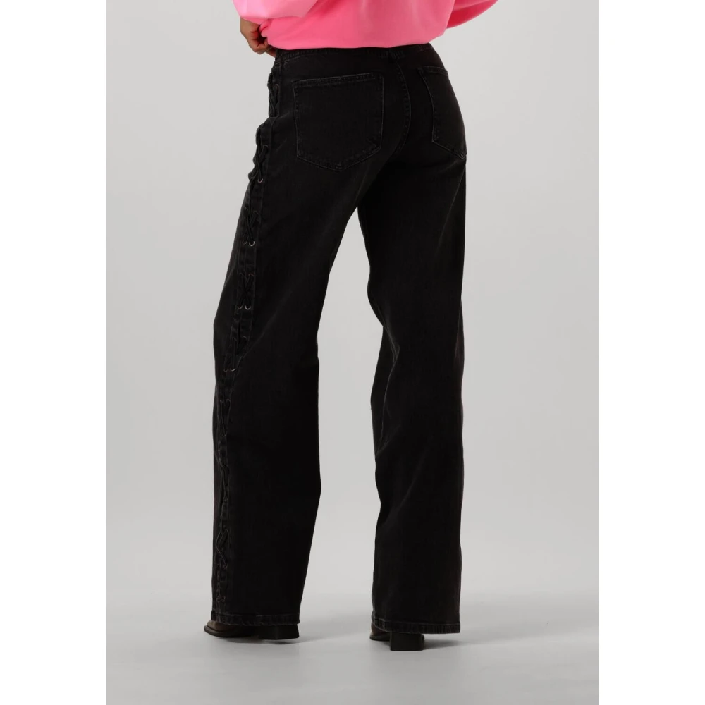 Catwalk Junkie Wijde Jeans met Kantdetail Black Dames