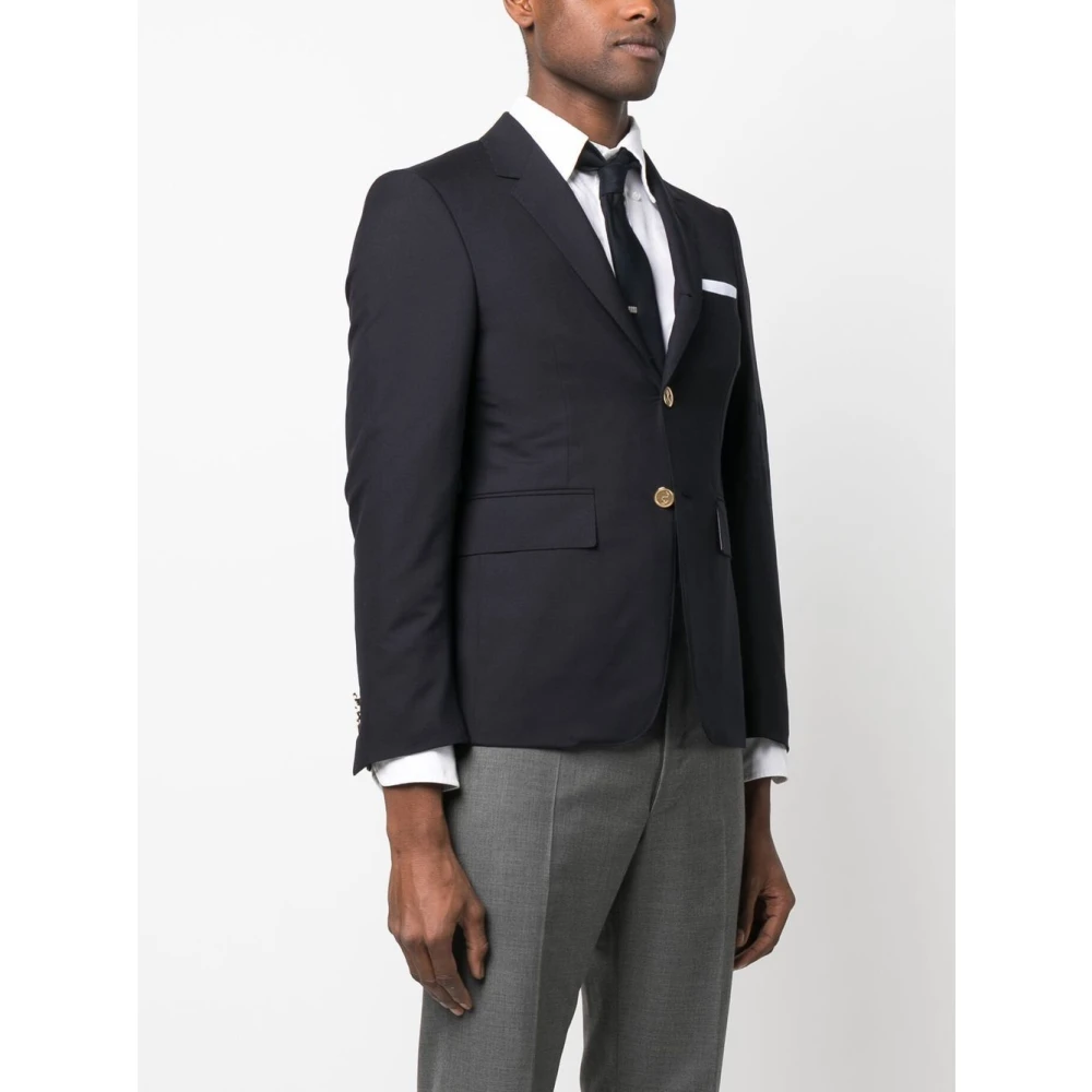 Thom Browne Blauwe Wollen Jas met Webstrepen Blue Heren