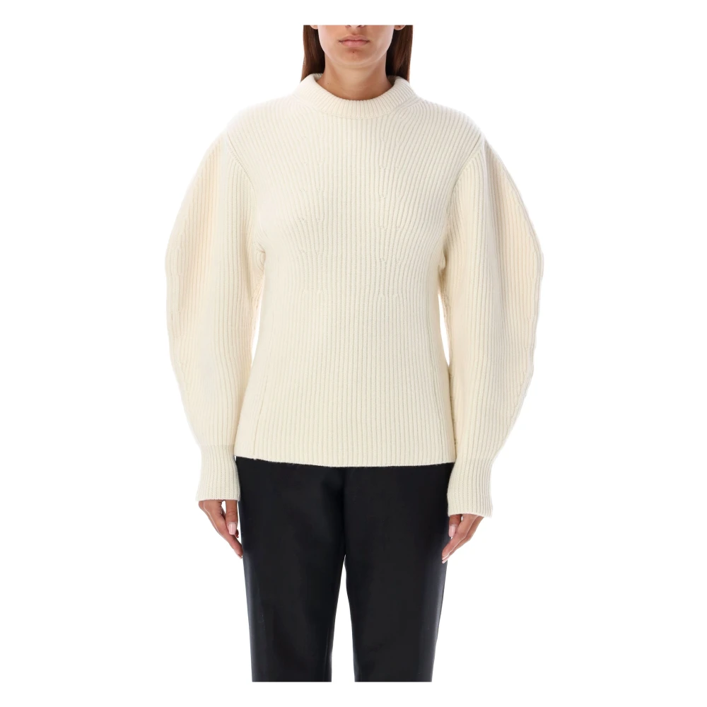 Jil Sander Ballonmouw Gebreide Chalk Sweater Beige Dames