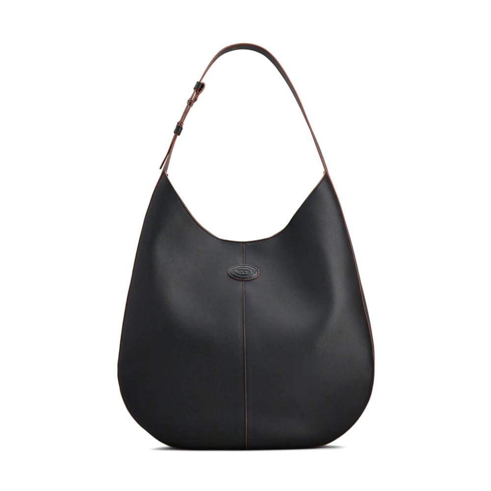 TOD'S Zwarte leren schoudertas met logo Black Dames