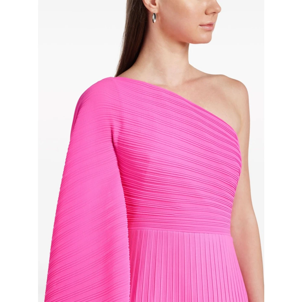 Solace London Fuchsia Ribgebreide One-Shoulder Jurk Pink Dames