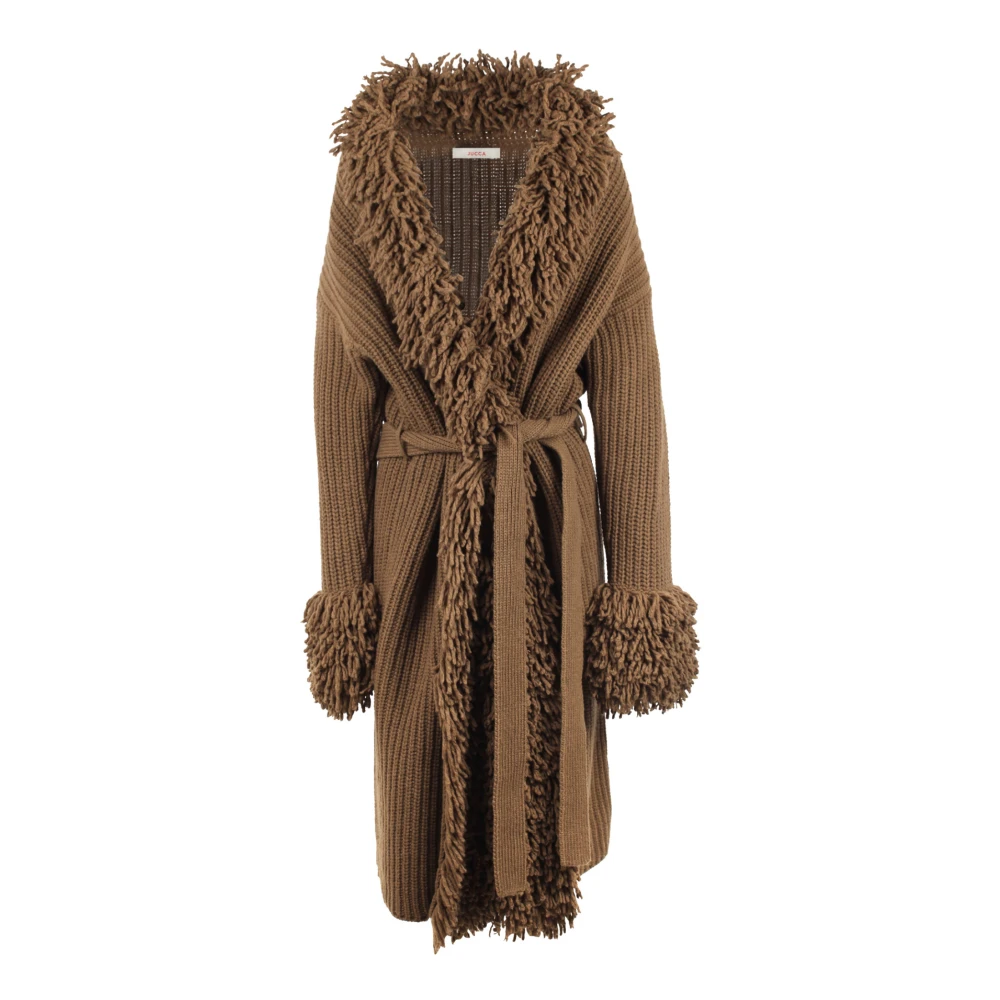Jucca Wollen jas met bontafwerking en franjes Brown Dames