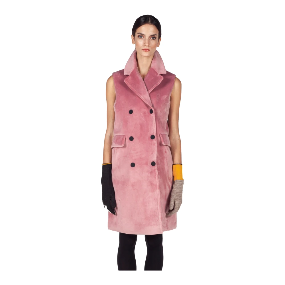RRD Velvet Neo Mouwloze Double-Breasted Lange Jas Pink Dames