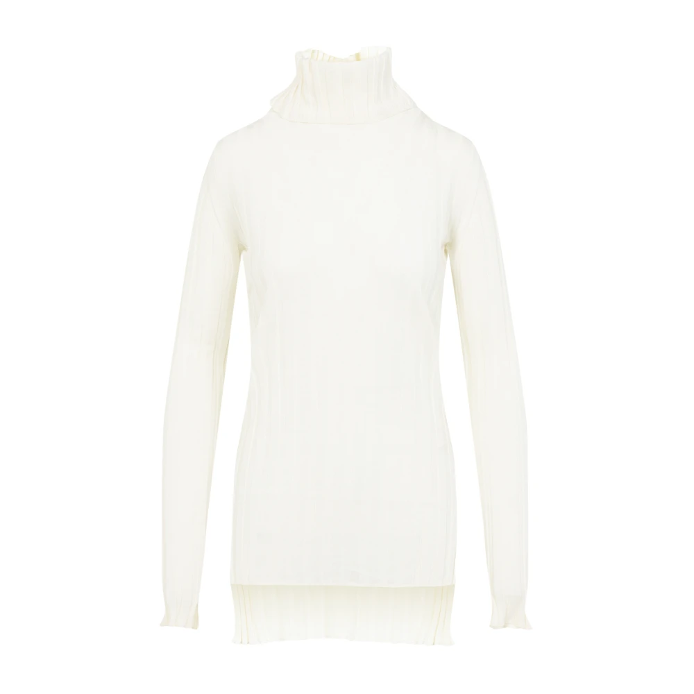 Carven White Turtlenecks, Female, Xs, Ribbed Wool And Silk Jumper