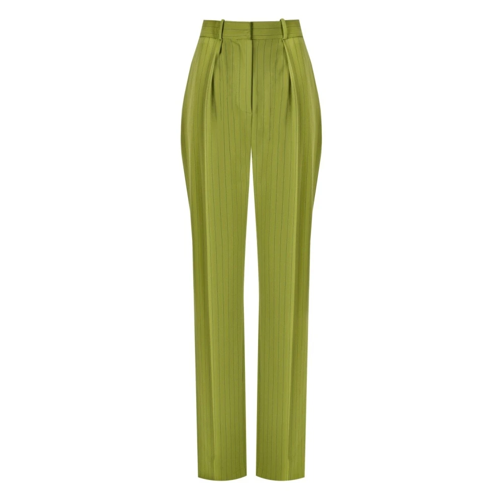 Elisabetta Franchi Olijfgroene broek met krijtstreep en hoge taille Green Dames