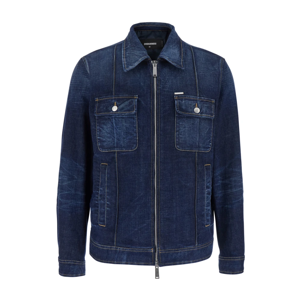 Dsquared2 Blauwe Denim Jack met Klassieke Kraag Blue Heren