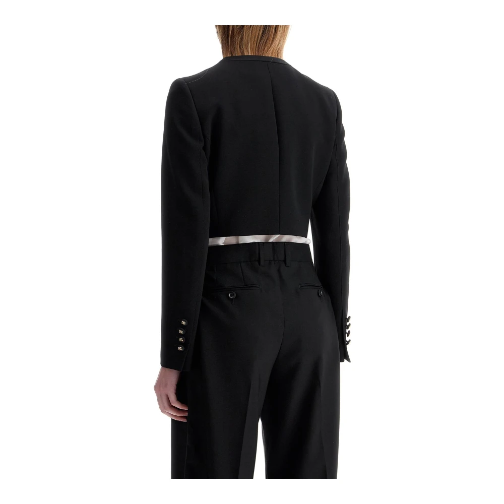 Dolce & Gabbana Zwarte wollen blazer met logoknopen Black Dames