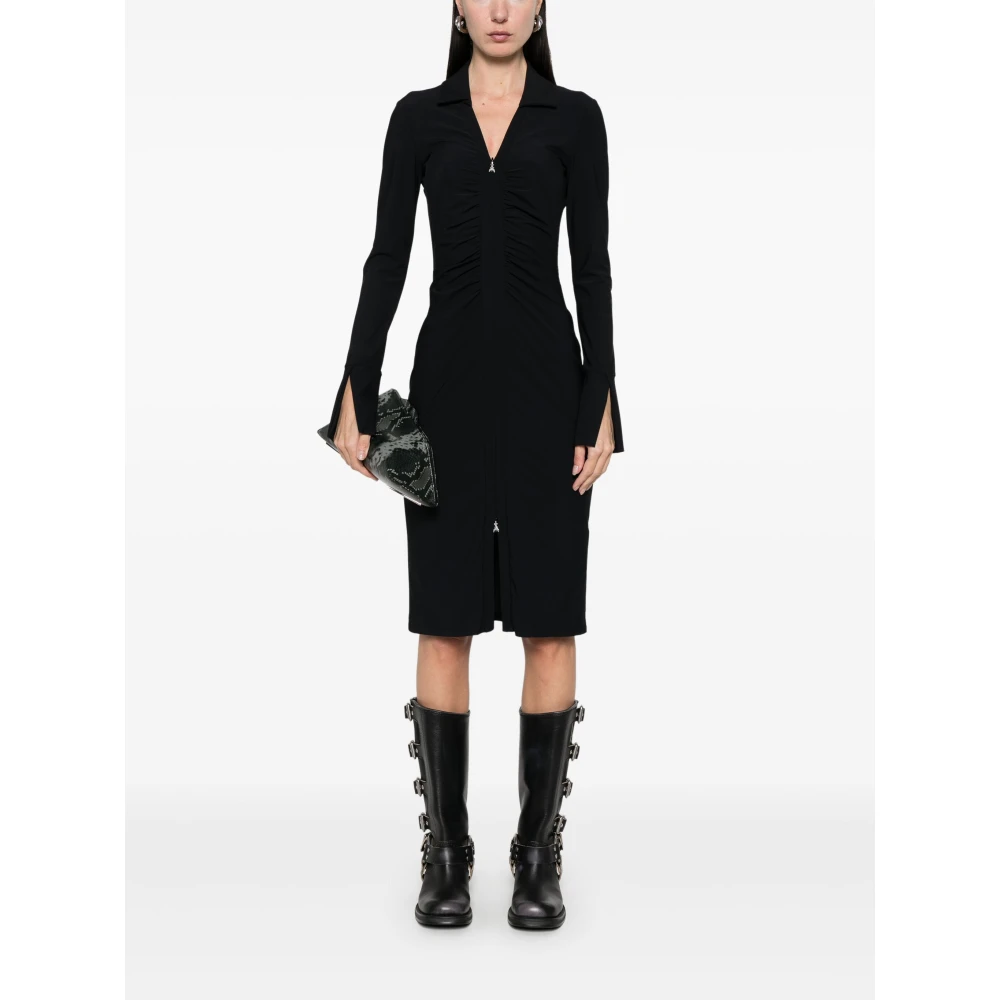 PATRIZIA PEPE Midi Jurk met Rits Detail Black Dames