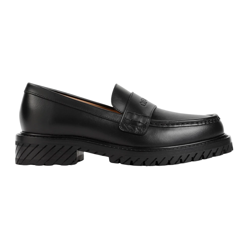 Off White Svart Läder Loafer Skor Black, Dam