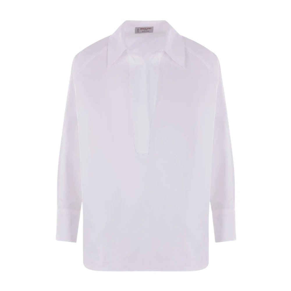 Alberto Biani Witte Katoenen V-Hals Shirt White Dames