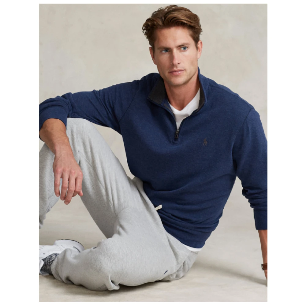 Ralph Lauren Navy Half-Zip Katoenmix Trui Blue Heren