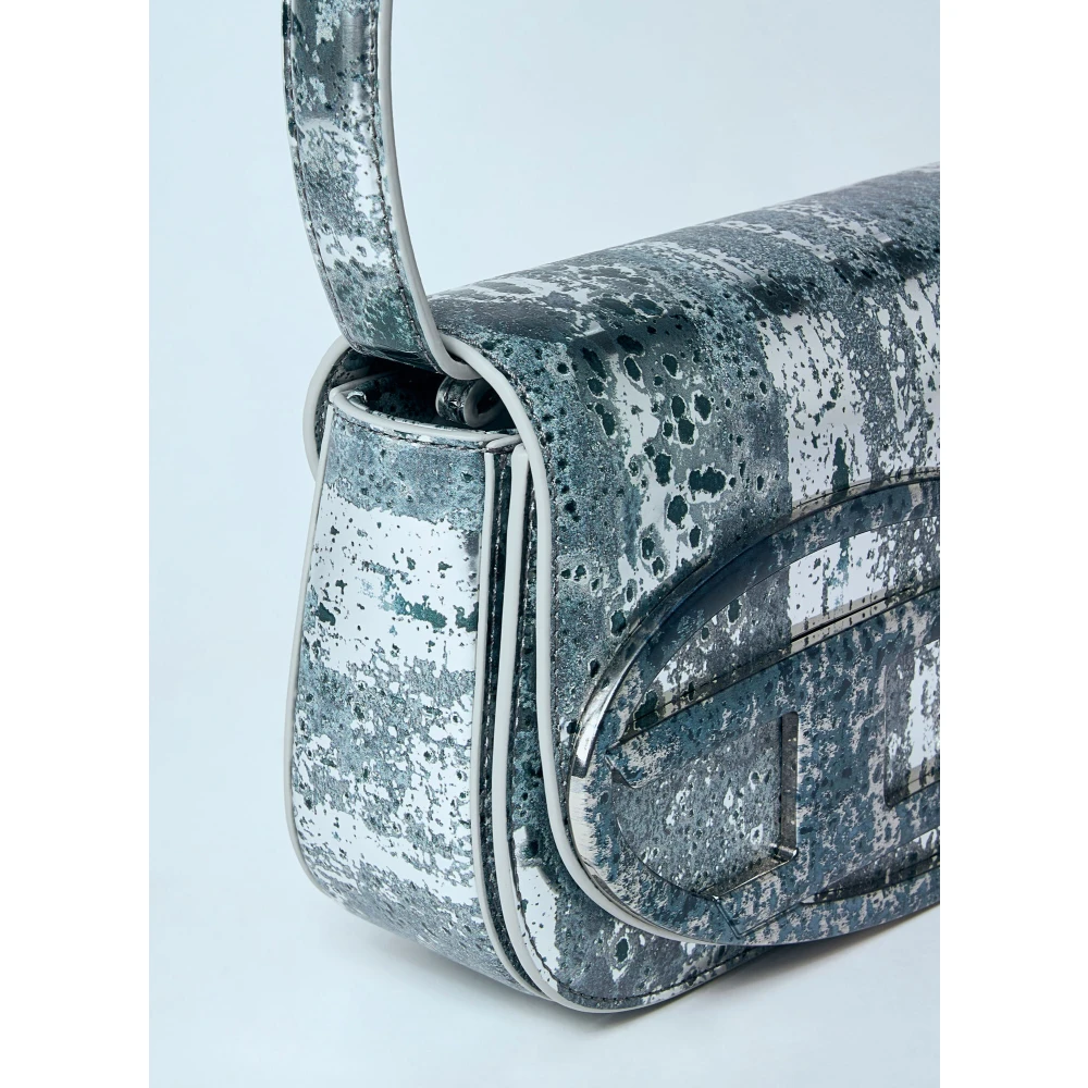 Diesel Leren Schoudertas met Logo Plaque Gray Dames