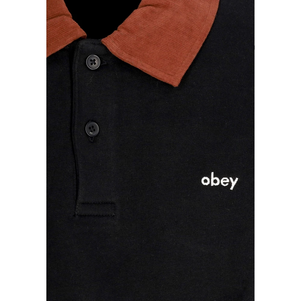 Obey Zwarte Fleece Polo Lange Mouw Black Heren