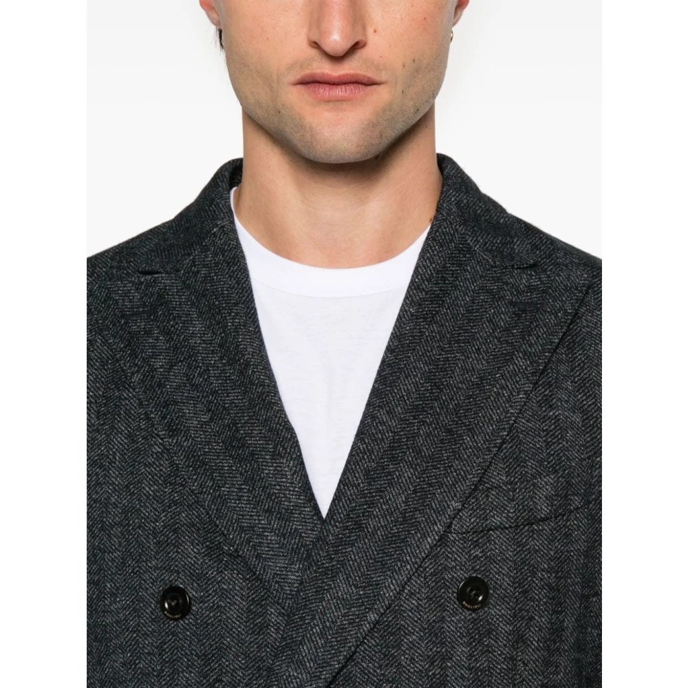 Boglioli Grijze Visgraat Dubbel-Borst Jas Gray Heren