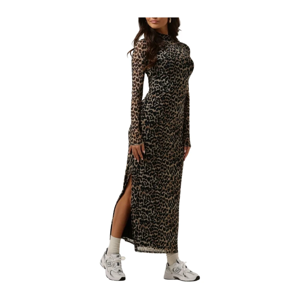 HARPER & YVE maxi jurk Jessie met panterprint en mesh bruin zwart