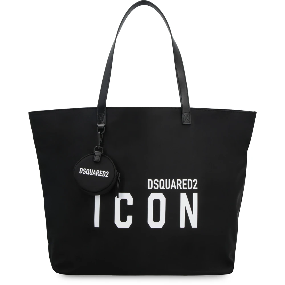 Dsquared2 Icon Nylon Tote met Leren Details Black Dames