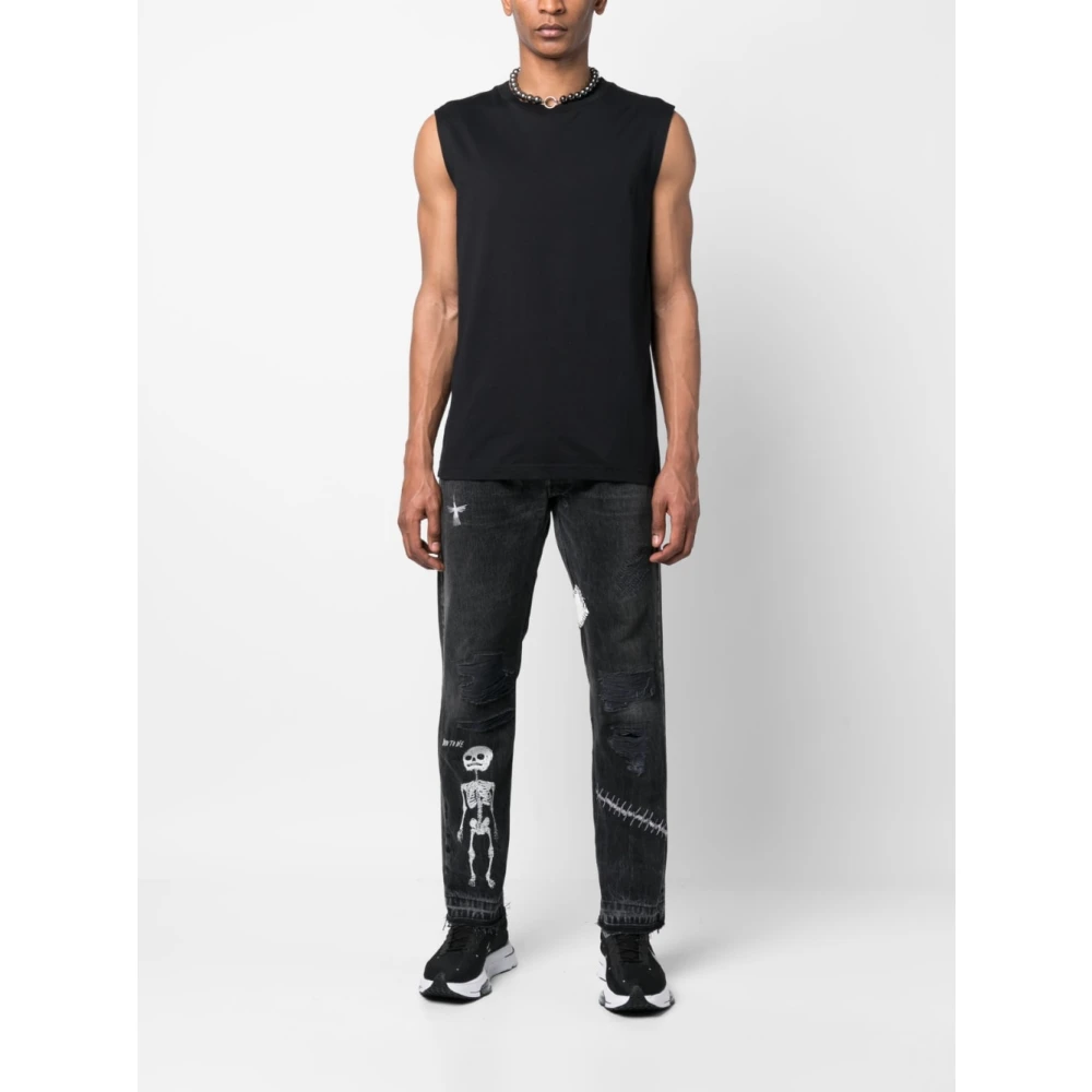 Gallery Dept. Zwarte Denim Jeans met Grafische Details en Versleten Patches Black Heren