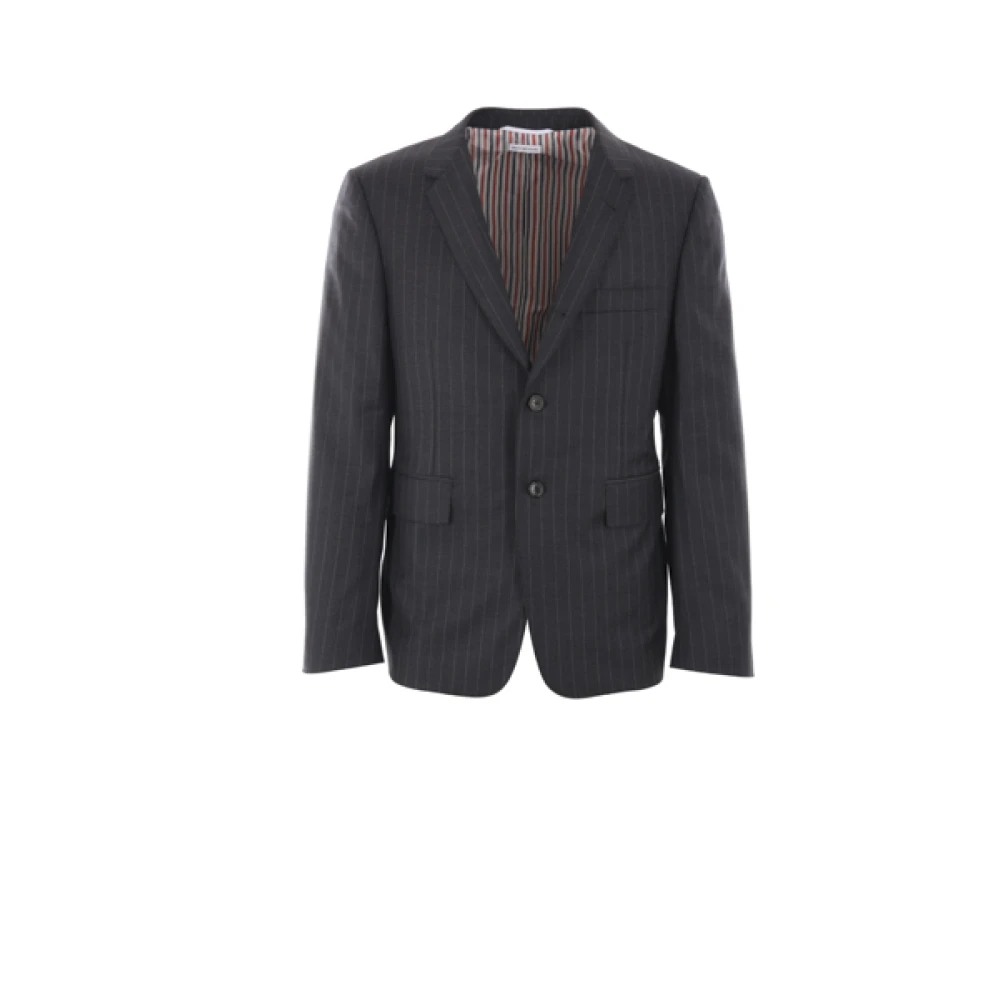 Thom Browne Grijze Gestreepte Jas Gray Heren