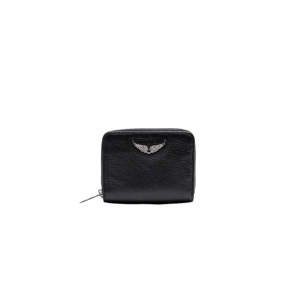 Zadig & Voltaire Zwarte leren portemonnee met gouden vleugels Black Dames