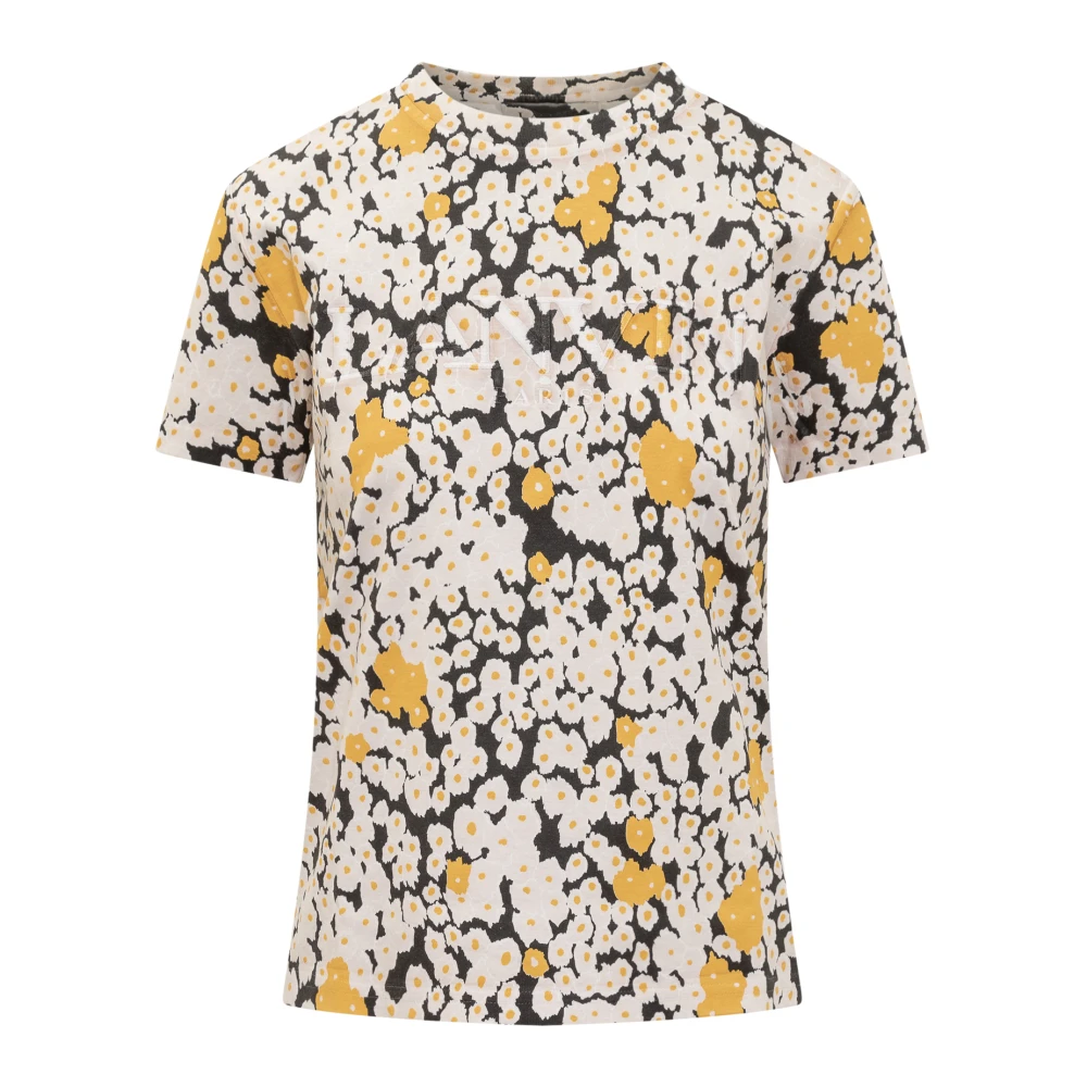 Lanvin Kortärmad T-shirt med Broderad Logotyp och Daisy Bouquets Mönster Multicolor, Dam