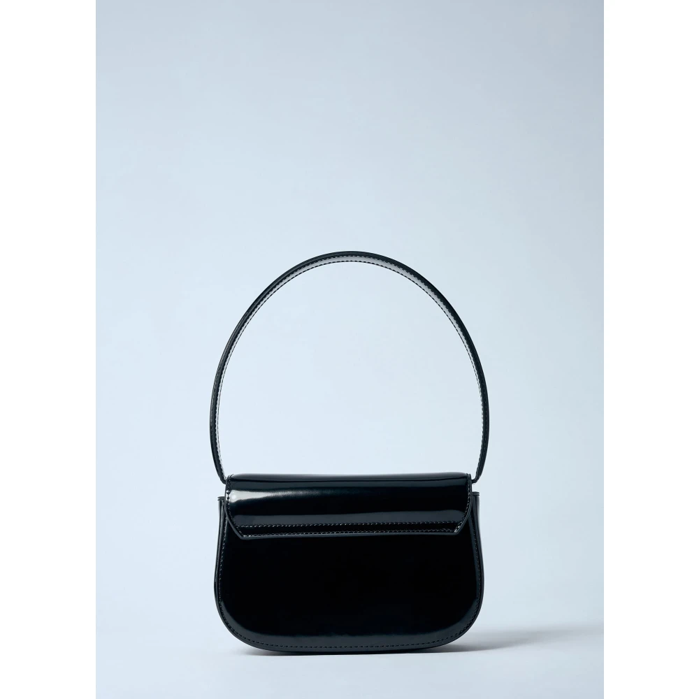 Diesel Leren Schoudertas met Logo Plaque Black Dames