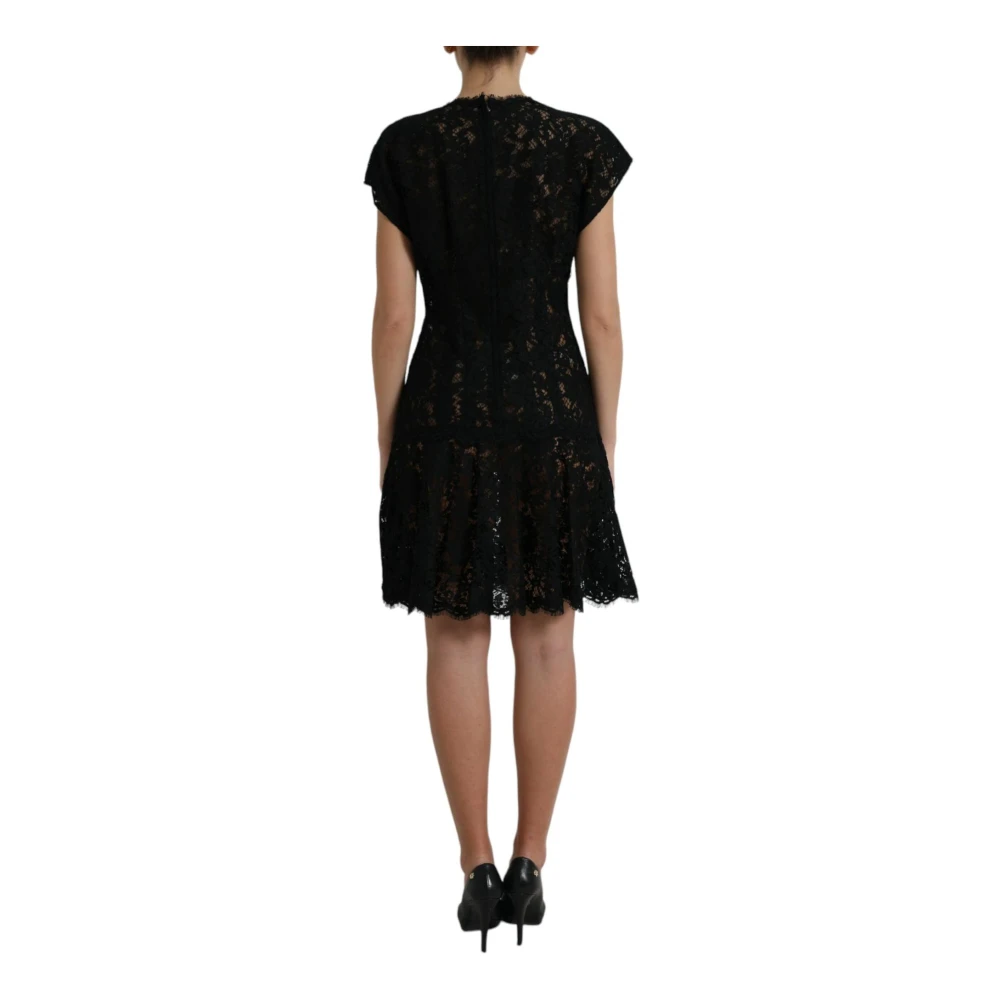 Dolce & Gabbana Zwarte Bloemenkant A-lijn Mini Jurk Black Dames