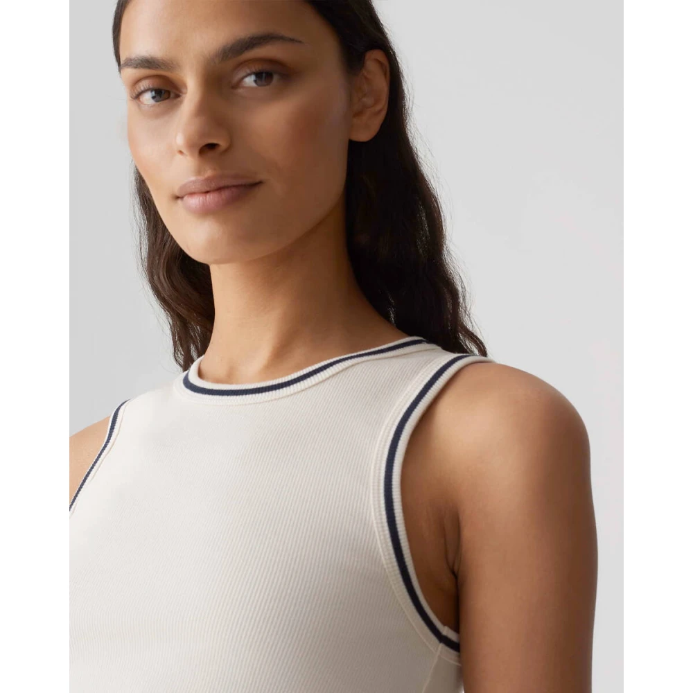 Opus Korte Mouw Top Preppy Stijl Beige Dames