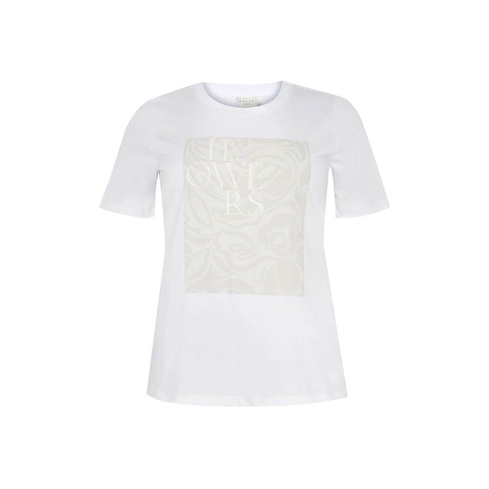 Kaffe Curve Grafische Print Tee Optisch Wit White Dames