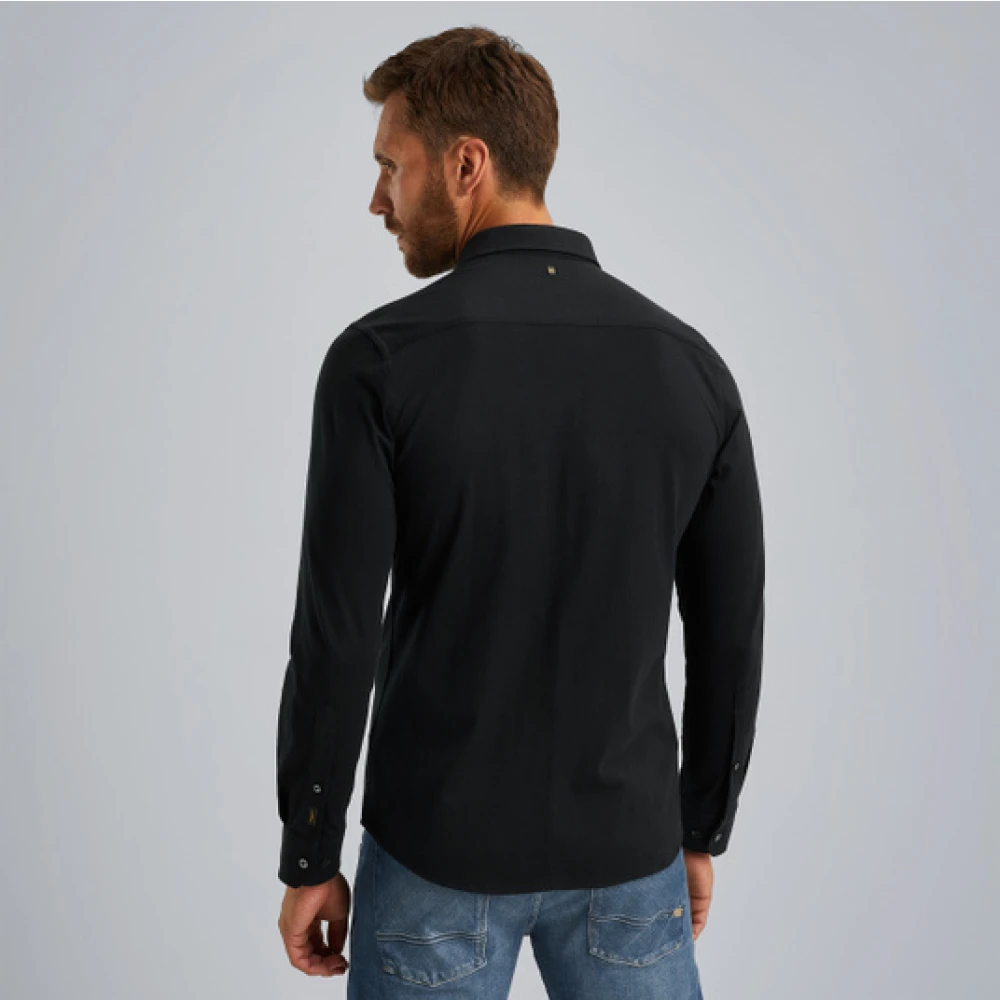 PME Legend Satin Jersey Overhemd met Kent Kraag Black Heren