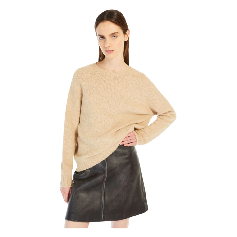 Max Mara Weekend Zachte Alpaca Katoen Crewneck Sweater Beige Dames