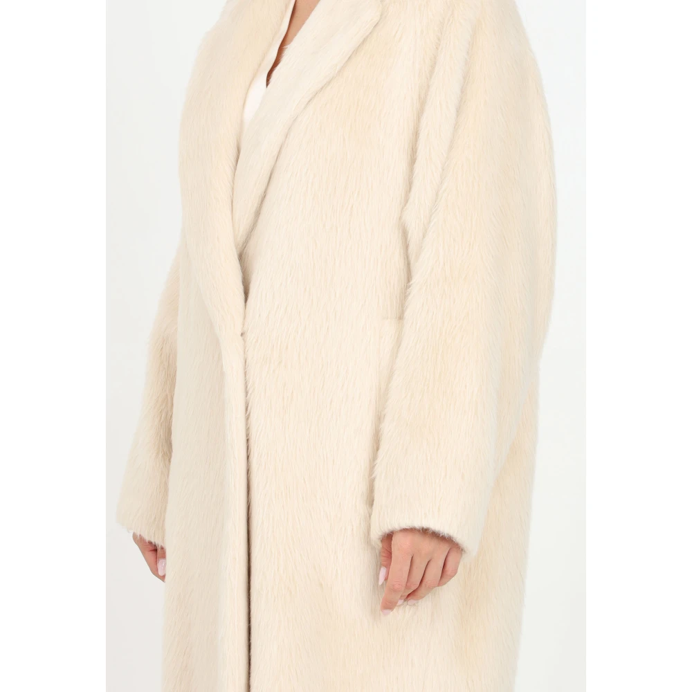 Max Mara Zachte Alpaca Midi Jas met Jacquard Voering Beige Dames