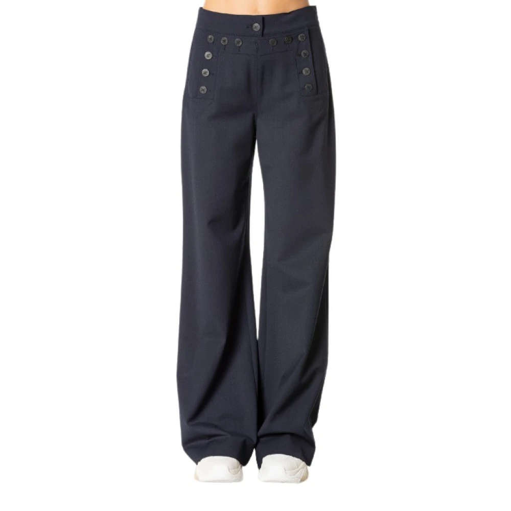 Max Mara Weekend Wijde Broek met Vetersluiting Achteraan Blue Dames