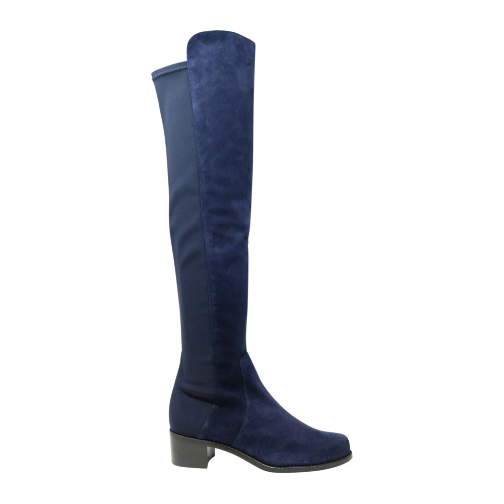 Stuart Weitzman Luxe Blauwe Suède Hoge Laarzen Blue Dames