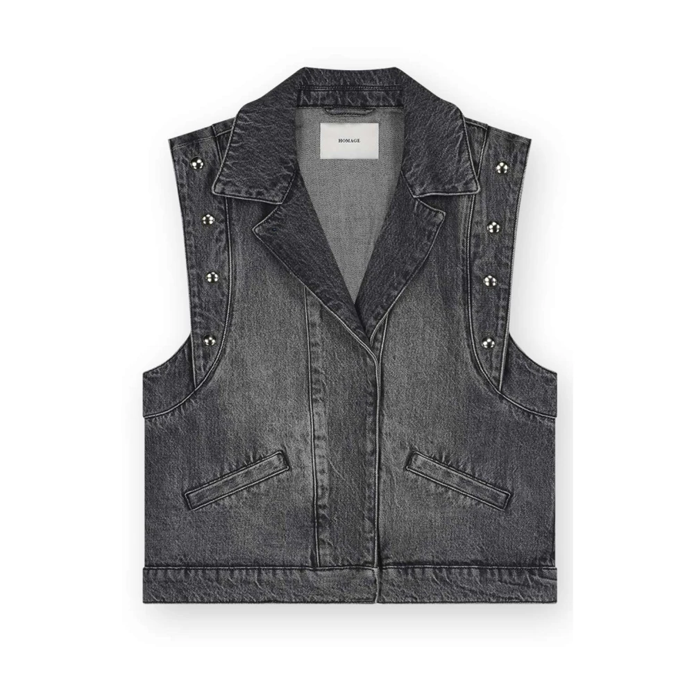 Homage Vintage Grijs Denim Gilet met Grote Studs Gray Dames