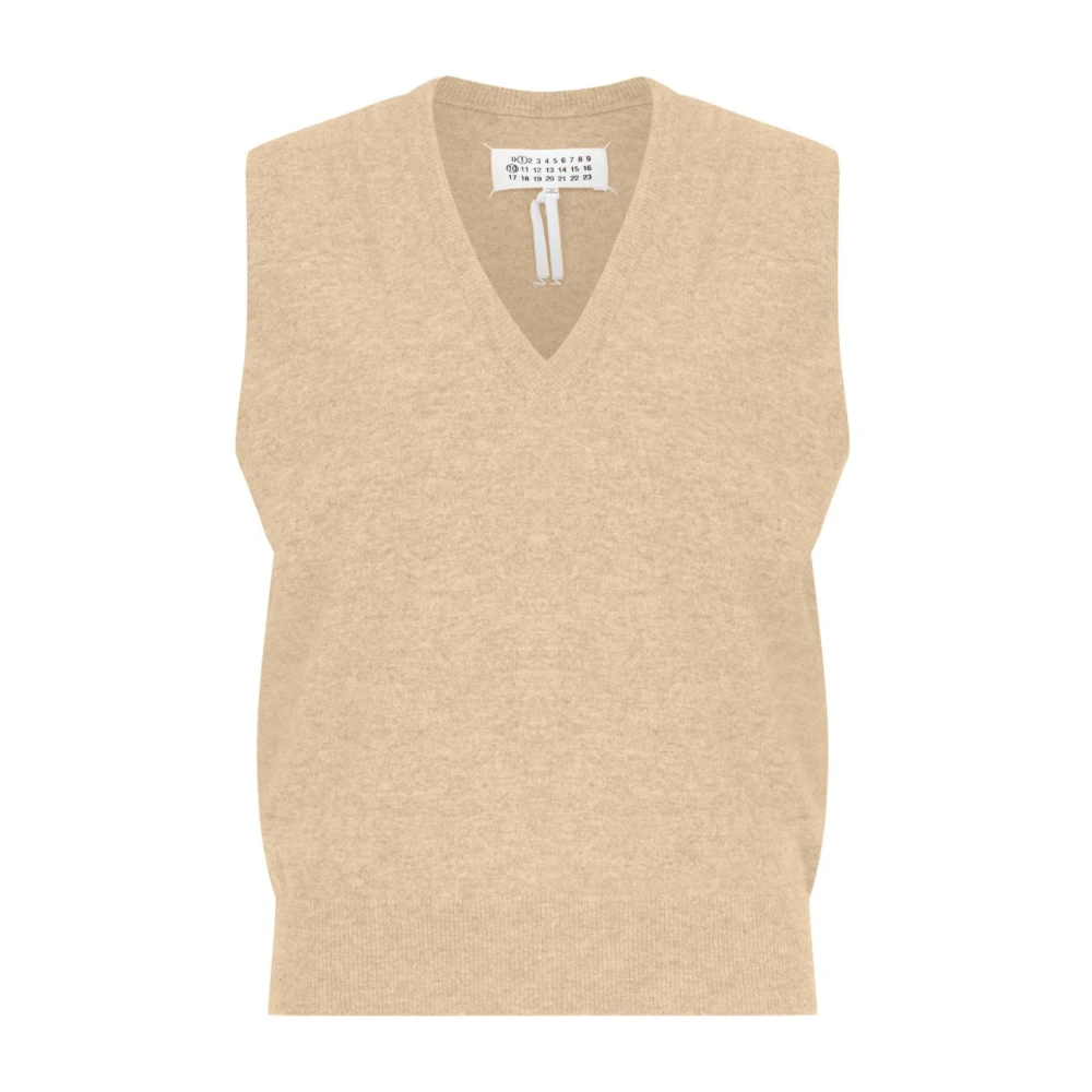 Maison Margiela Brown V-Neck Knitwear, Female, L, V-Neck Wool Vest