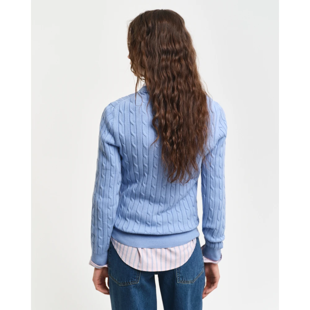Gant Geribbelde ronde hals trui van katoen Blue Dames
