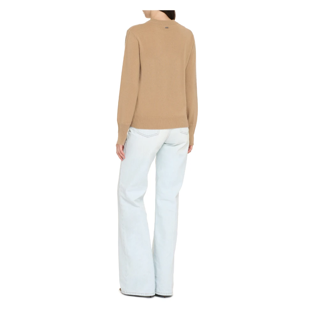 Hugo Boss Kasjmier Crew-Neck Sweater met Geribbelde Randen Brown Dames