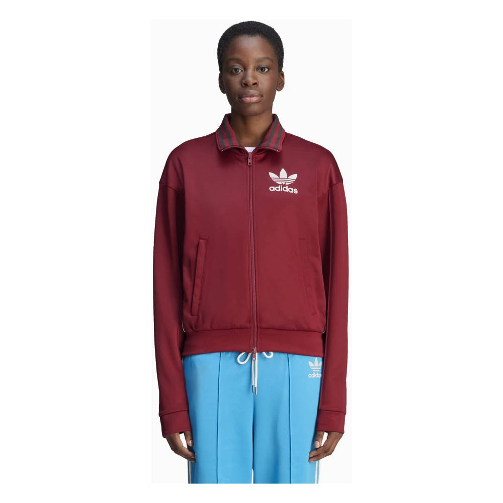 Adidas Burgundy Track Jacket met Side Print Purple Dames