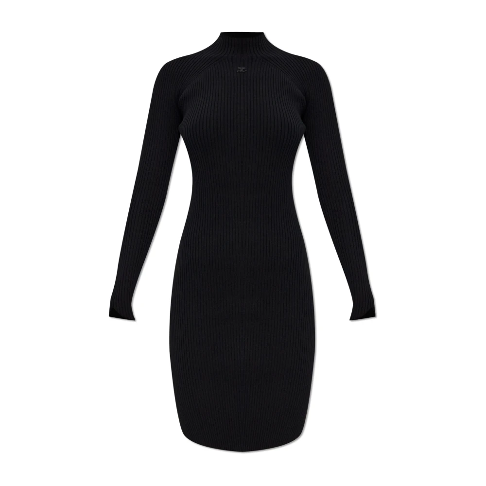 Courrèges Women's Black Knitted Dresses, M, Ribbed Dress