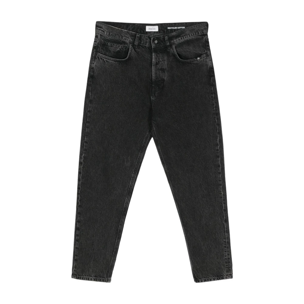 Amish Zwarte Denim Jeans Rechte Pijp Black Heren