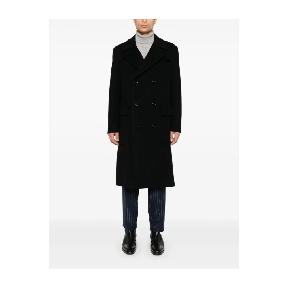 Lardini Zwarte Wol Double-Breasted Jas Black Heren