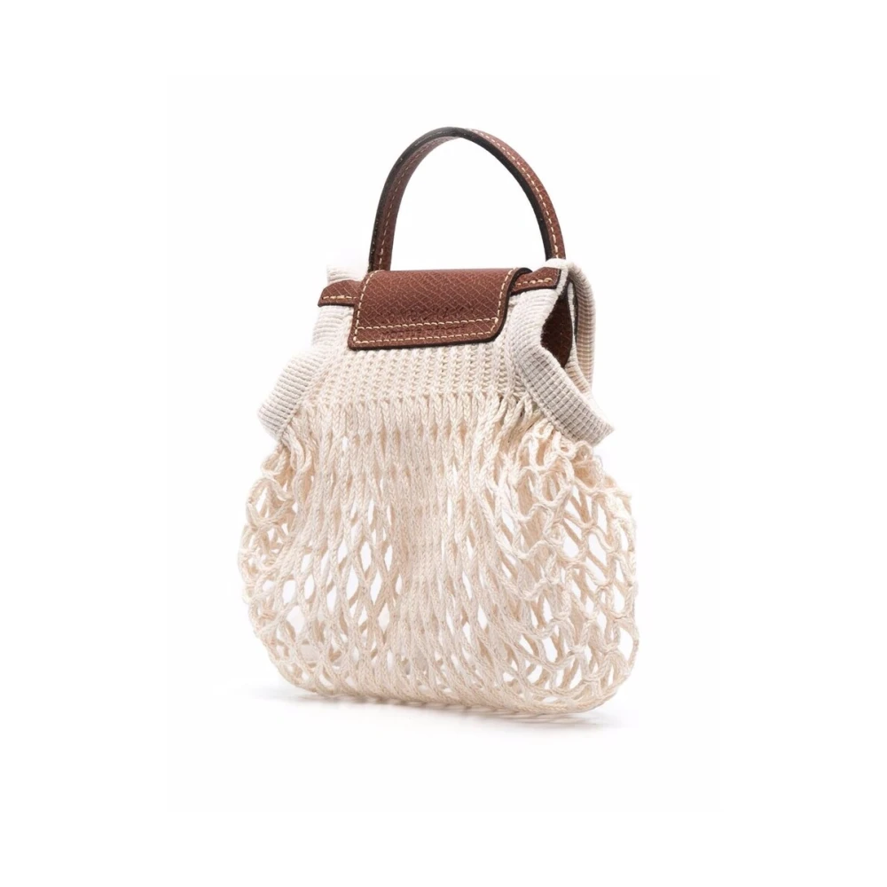 Longchamp Ecru Leren Gebreide Mesh Crossbody Tas Beige Dames