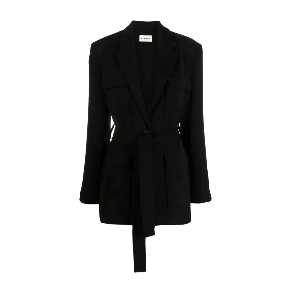 P.a.r.o.s.h. Zwarte Blazer Jas met Riem Black Dames
