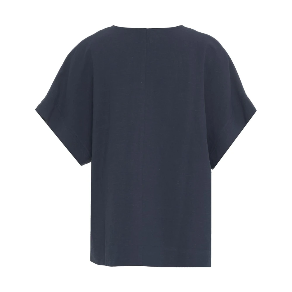 8pm Blauw Linnen V-Hals T-Shirt Blue Dames