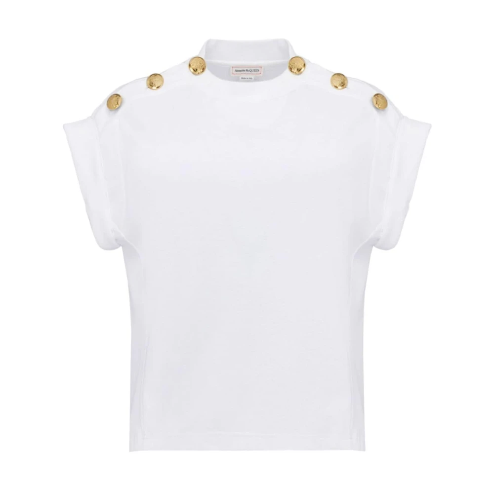Alexander mcqueen Witte Logo T-shirt met Knopen White Dames